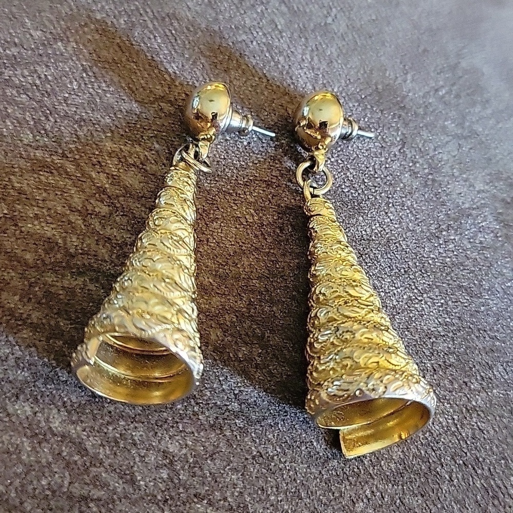 Vtg 1950s Spiral Atomic Cone Dangle Castlecore Art Noveau Post Earrings - Picture 2 of 4